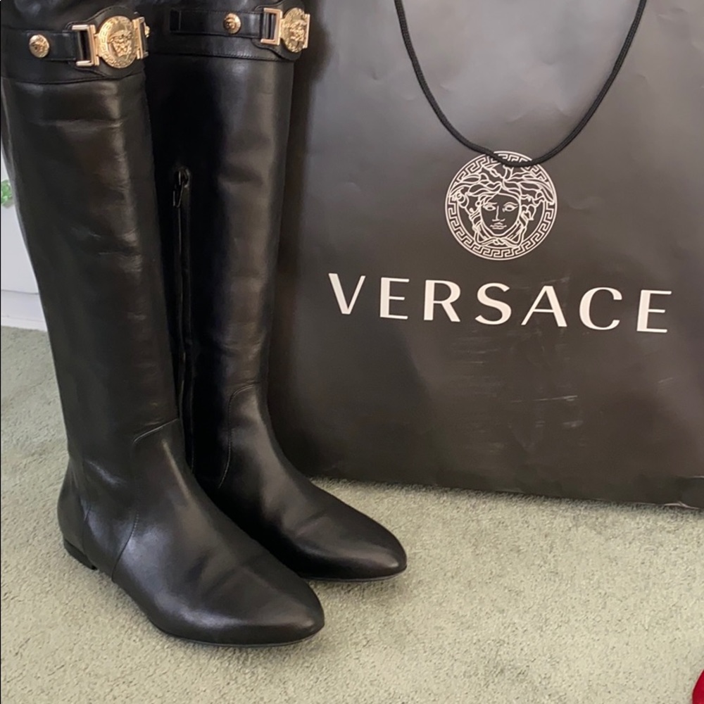 Versace boots with gold buckle euro 39fit like US8